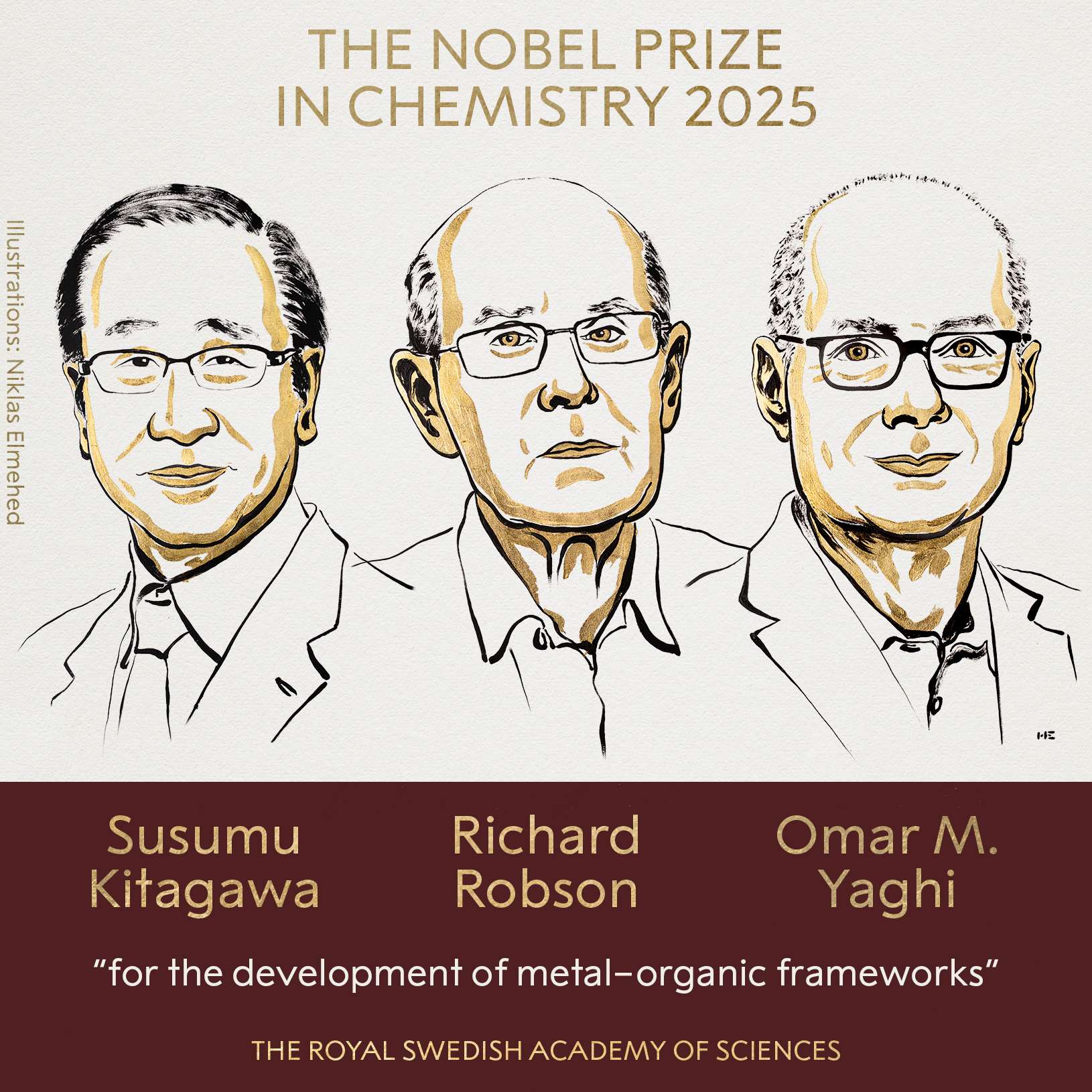 2025年諾貝爾化學獎揭曉，日澳美3化學家共享殊榮。(圖：Nobel Prize)