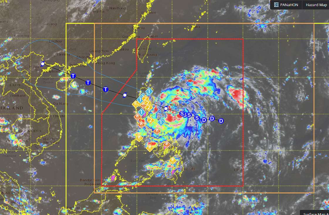 位於菲律賓東方海面的熱帶風暴「麥德姆」(Matmo)已在2日上午發展為輕颱，未來將持續朝西北西往菲律賓移動。(翻攝菲律賓國家氣象局官網)
