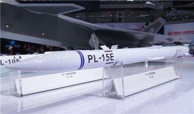 圖為2024年珠海航展展出的霹靂-15(PL-15E)。 (圖：中央社)
