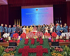 駐汶萊代表處8日舉辦雙十國慶晚會，包括汶萊政商學界人士、台商會及留台校友出席，場面熱絡。（駐汶萊代表處提供）