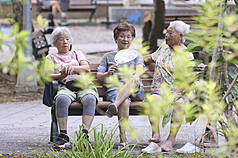 29日北部氣溫約19至25度，圖為台北市文山區一處公園內，民眾在長椅上閒話家常。(資料照片)