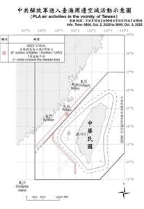 國防部3日指出，自2日上午6時至今天上午6時，偵獲6架次共機，其中1架次逾越海峽中線進入西南空域，並偵獲共艦7艘，總計中共13機艦船持續在台海周邊活動，國軍嚴密監控與應處。(圖:國防部)