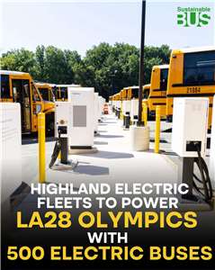 洛杉磯奧運及帕運宣布與校車廠牌「高地電動車隊」（Highland Electric Fleets）合作。(臉書)