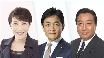 日本首相指名選舉21日登場。左起自民黨總裁高市早苗、國民民主黨代表玉木雄一郎、立憲民主黨代表野田佳彥。(合成圖/Wikimedia Commons)