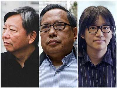 (左起)前香港支聯會主席李卓人、副主席何俊仁和鄒幸彤等遭港府控告「煽動顛覆國家政權罪」。(合成圖、美聯社/達志影像)