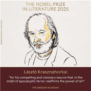 2025諾貝爾文學獎，由匈牙利作家卡撒茲納霍凱(Laszlo Krasznahorkai)獲得這項殊榮。 (圖：X@NobelPrize)