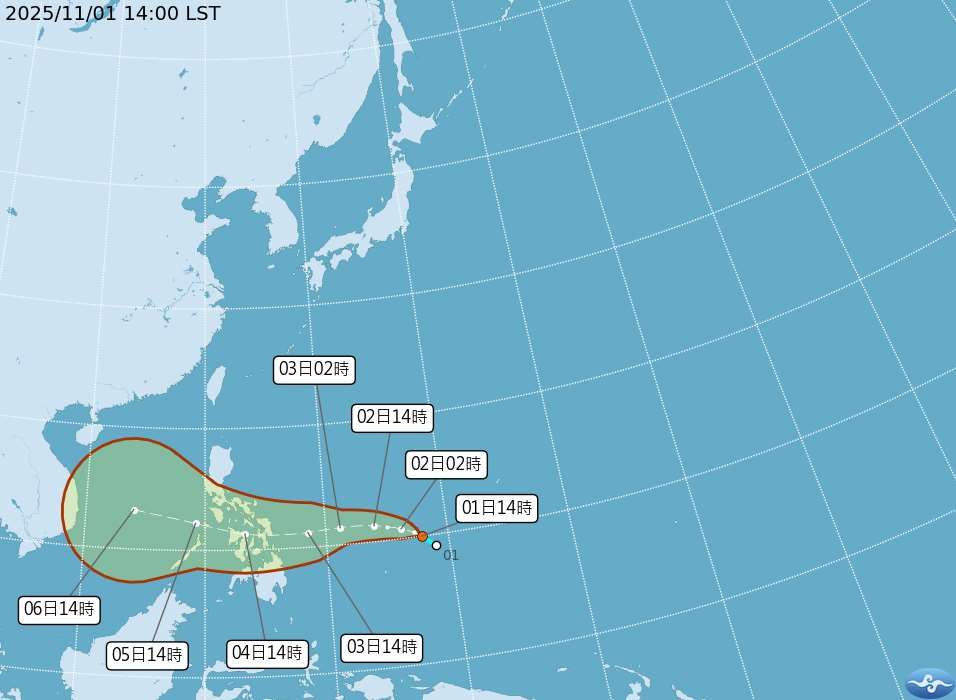 熱帶性低氣壓生成，氣象署預估最快1、2天增強為颱風海鷗。(圖:中央氣象署)