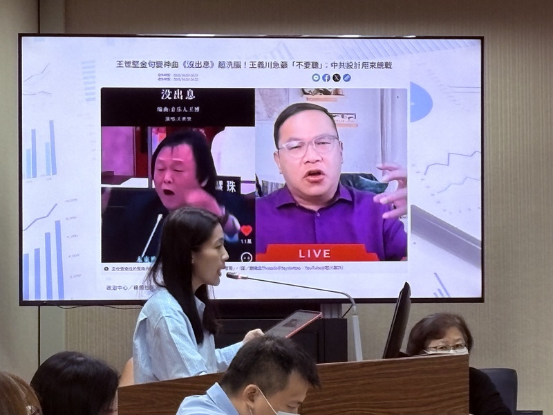 國民黨立委徐巧芯
國民黨立委徐巧芯10月15日在立法院外交及國防委員會質
詢時，關切改編自民進黨立委王世堅質詢用詞的「沒
出息」，是否如民進黨立委王義川所指為「統戰歌
曲」。
中央社記者吳書緯攝  114年10月15日
