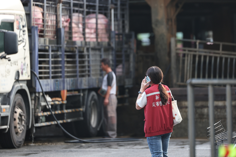 LG
活豬禁運解除　新北災變中心人員視察市場作業
全台活豬禁運、禁宰自6日中午起分2階段解禁，中午
後首波解除活豬禁運令，新北市肉品市場內運豬車忙
卸載，災害應變中心人員一旁觀看了解作業流程。
中央社記者吳家昇攝　114年11月6日
