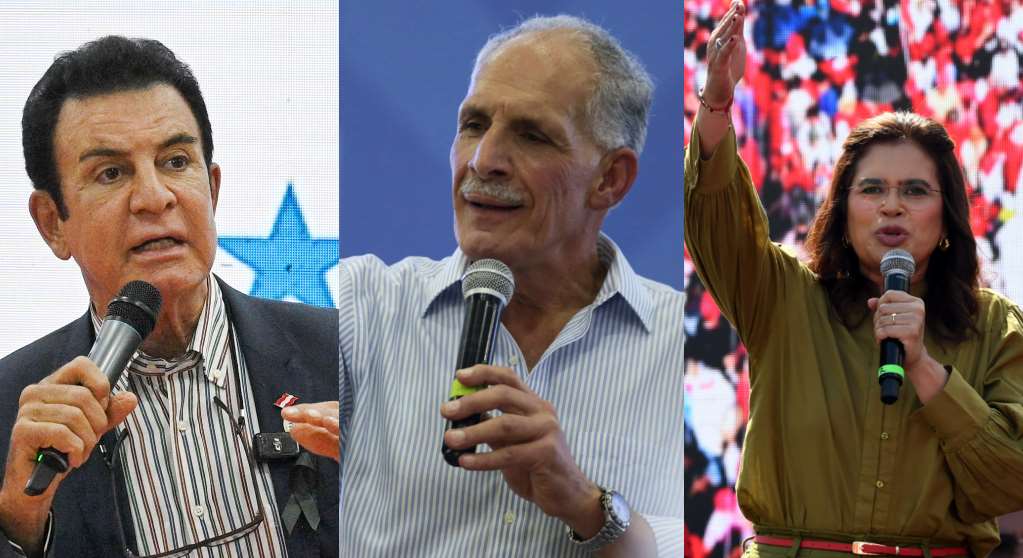 宏都拉斯大選目前民調前三名的三位候選人。左起民調第一的前副總統納斯拉亞(Salvador Nasralla)、居次的前市長阿斯夫拉(Nasry Asfura)以及落後的執政黨候選人蒙卡達(Rixi Moncada)。(AFP、路透社/達志影像，央廣合成)