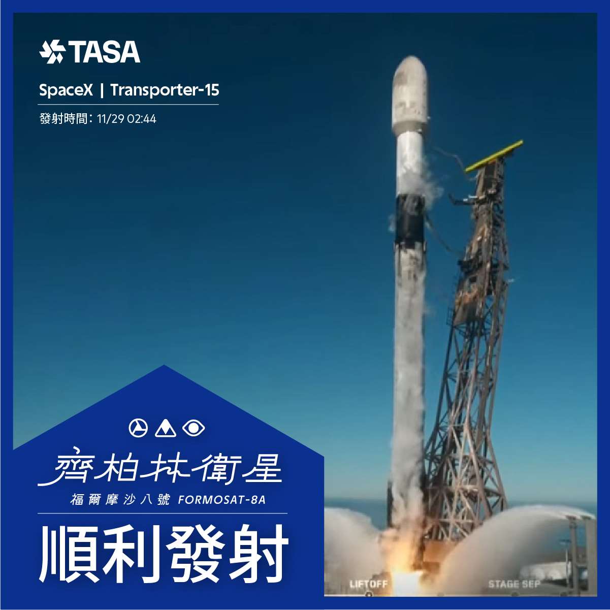 福衛八號成功升空。 (圖:國家太空中心)