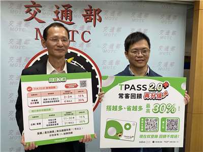 公路局長林福山(左)24日率領運輸組長梁郭國說明TPASS 2.0將於12/1起升級為TPASS 2.0+。(吳琍君攝)