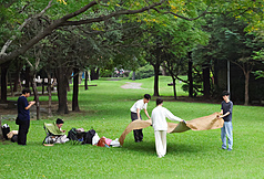 氣象署指出，北部高溫6日回升至攝氏27、28度，陽光露臉。圖為民眾在台北市華山大草原休憩。(資料照片)
