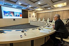 外交部政務次長吳志中日前接受捷克「布拉格國際廣
播電台」（Radio Prague International）視訊專
訪。（外交部提供）
