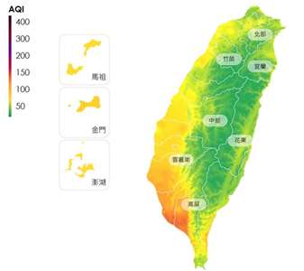 今天(23日)截至下午4時，共14測站空氣品質呈橘色提醒等級，皆位於南高屏一帶，主要污染物為細懸浮微粒(PM2.5)。(環境部空氣品質監測網)