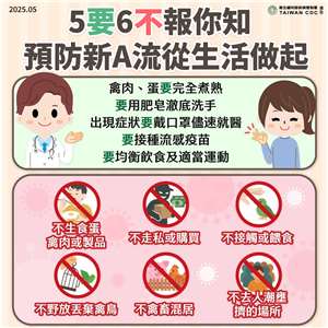 新型A型流感「5要6不」防疫原則。(疾管署提供)