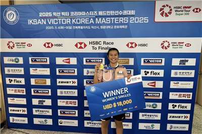 台灣羽球選手邱品蒨9日在韓國大師賽以直落二奪下女單冠軍。（圖：FB@TaipowerBadminton）