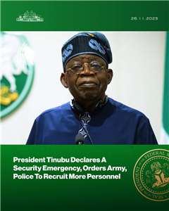 奈及利亞總統提努布(Bola Tinubu)26日宣布全國進入「安全緊急狀態」。(圖:X@NGRPresident)