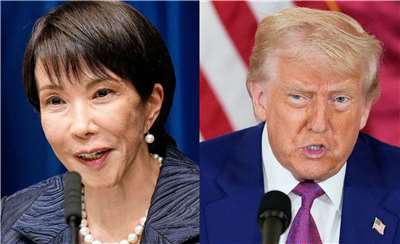 日媒報導，日本首相高市早苗(左)和美國總統川普(Donald Trump)(右)今天將通話。合成圖。