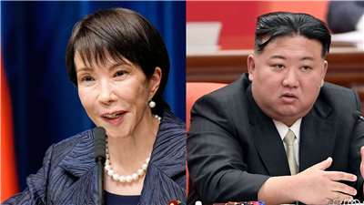 日本首相高市早苗(左)、北韓領導人金正恩(右)。合成圖。