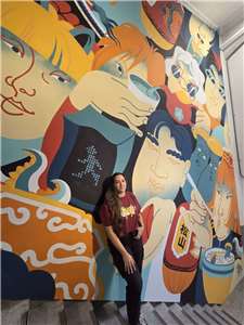 來自克羅埃西亞的 TEA KVAR將她眼中的台北文化元素——融入作品《城市叢林之舞》中。(江昭倫 攝)