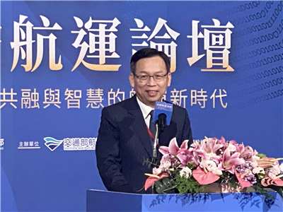 交通部常次林國顯18日在「2025前瞻航運論壇」上致詞。(吳琍君攝)