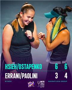 謝淑薇和拉脫維亞搭檔奧斯塔朋科(Jelena Ostapenko)，在WTA年終賽女子雙打小組賽連闖兩關。(WTA FB)