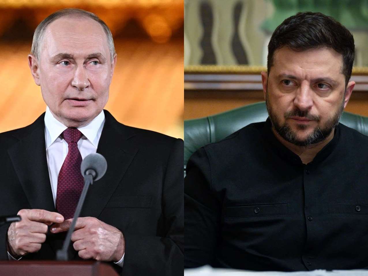 俄羅斯總統普丁指控烏克蘭突襲他的官方寓所，烏克蘭總統澤倫斯基否認並指這是俄國為發動攻擊找理由。(合成圖)