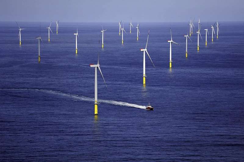 圖為2015年啟用的德國北海Borkum Riffgrund 1風電場。(圖：中央社)