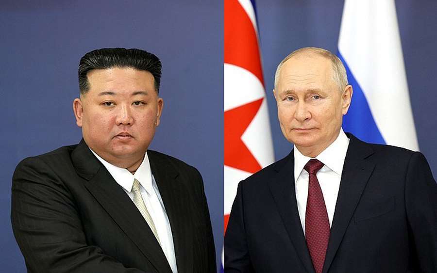 北韓領導人金正恩(左)、俄羅斯總統蒲亭(Vladimir Putin)(右)。 資料照片。(圖:克宮/央廣合成)