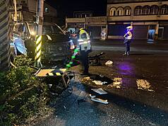 林姓警員5日晚間在宜蘭頭城執行交管勤務時，遭1輛廂型車撞擊重傷，送往國立陽明交通大學附設醫院急救，經搶救後，狀況已穩定，並已轉往台北榮民總醫院接續治療。（警方提供）
