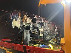 林姓警員5日在宜蘭頭城執行交管勤務時，遭1輛廂型車撞擊重傷，經搶救後生命狀況已穩定。宜蘭縣警察局6日表示，會全力協助辦理後續相關權益事宜。圖為肇事廂型車。（警方提供）