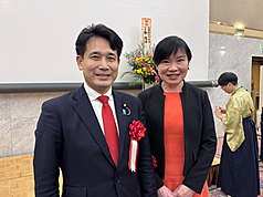 「台灣女婿」前農林水產副大臣、參議員瀧波宏文（左）21日應日本李登輝之友會邀請發表專題演講，。他的妻子、台灣出生、成長的瀧波史織（右）見證丈夫一路以來為台日關係付出的努力。資料照片。
