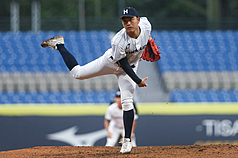 2025中信盃台日高中棒球對抗賽25日在新莊棒球場舉行，由北海道聯隊與羅東高工隊交手，北海道聯隊投手小野悠真（圖）掛帥先發，主投4局無失分。

