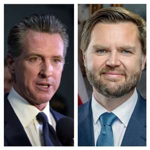 CNN民調指出，2028美國總統選舉，加州州長紐松(Gavin Newsom)(左)與美國副總統范斯(JD Vance)領先。(合成圖∕AFP、白宮官網)