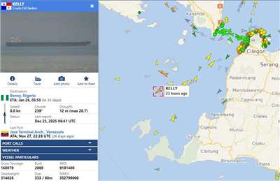 巴拿馬籍超大型原油船「凱利號」（Kelly）。(翻攝vesselfinder.com)