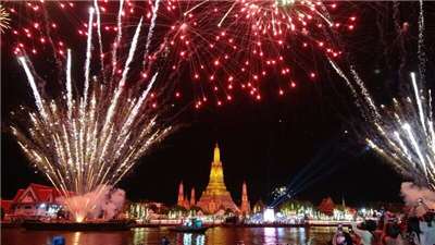 圖為泰國首都曼谷2023年的跨年活動。 (圖：中央社檔案照)