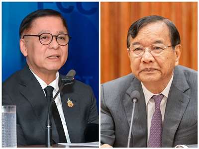 泰國外交部長希哈薩(左)與柬埔寨外交部長巴速坤(右)28日在中國雲南省會晤。(合成圖/X@SihasakPh/FB@Prak Sokhonn)