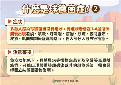 球黴菌症感染症狀與高風險族群。(疾管署提供)