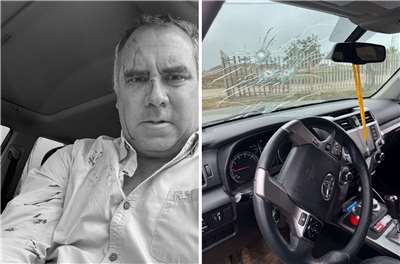 秘魯總統參選人貝勞德(Rafael Belaunde)2日在首都利馬(Lima)遭不明槍手襲擊座車，雖然受傷流血，但並無大礙。(翻攝X@Gino Costa)