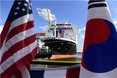 緬因號訓練艦攝於韓華費城造船廠。資料照27/08/2025。