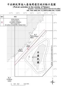 國防部公布自12日上午6時至今天(13日)上午6時，共軍在台海周邊活動情況。(國防部提供)