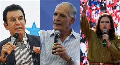 宏都拉斯大選三位候選人。左起前副總統納斯拉亞(Salvador Nasralla)、居次的前市長阿斯夫拉(Nasry Asfura)以及執政黨候選人蒙卡達(Rixi Moncada)。(AFP、路透社/達志影像，央廣合成)