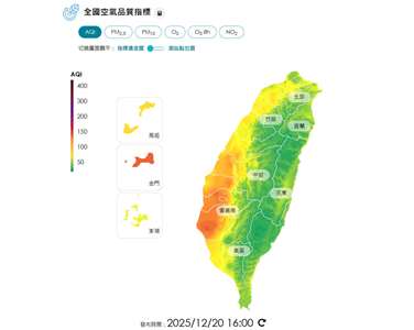 環境部20日表示，21日起至25日空氣品質多為橘色提醒等級，民眾外出應留意。(圖：環境部)