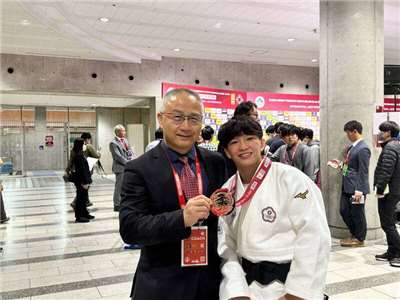 柔道女將林真豪在東京大滿貫賽奪得銅牌。（教練劉文等提供）