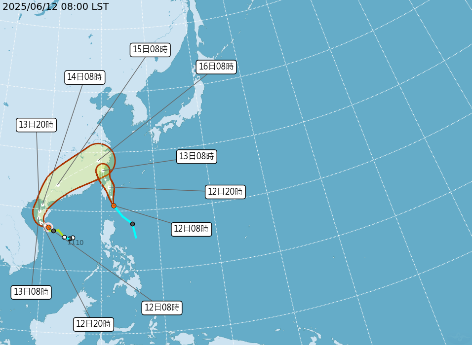 1號颱風「蝴蝶」目前正在南海上、持續朝西北移動。(圖：氣象署)