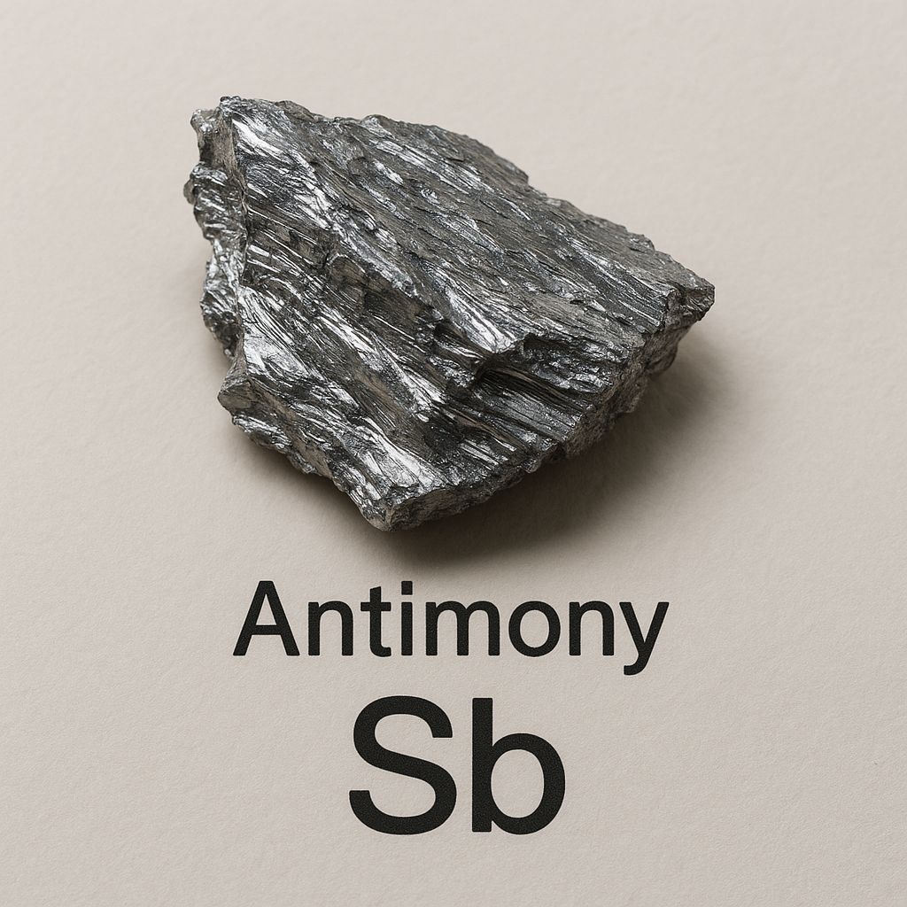 金屬銻（Antimony）。示意圖。(AI生成圖)