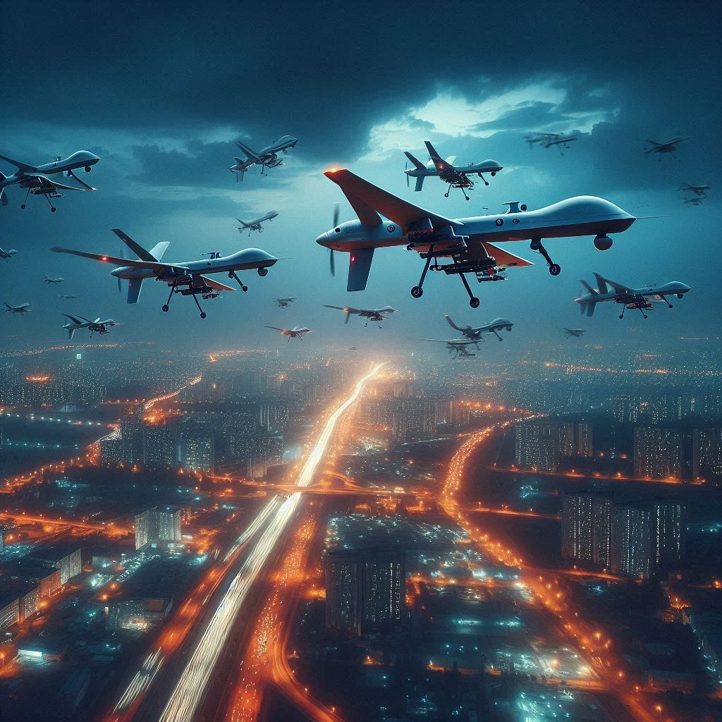 俄羅斯發動大規模無人機攻勢，襲擊基輔、敖德薩。示意圖。(AI生成圖)