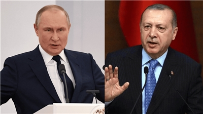俄羅斯總統蒲亭(Vladimir Putin)(左)、土耳其總統艾爾段(Tayyip Erdogan)(右)。(合成圖/AFP)