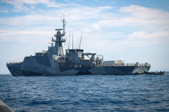 英國海軍巡邏艦史佩號（HMS Spey）18日穿越台灣海
峽，23日在南海執行自由航行行動。圖為資料
照。（英國海軍提供）